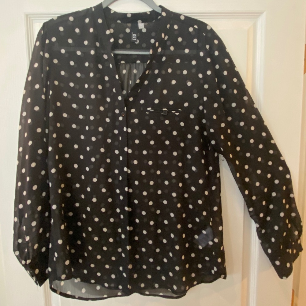 Kut from the Kloth black and white long sleeve sheer polka dot blouse Size L